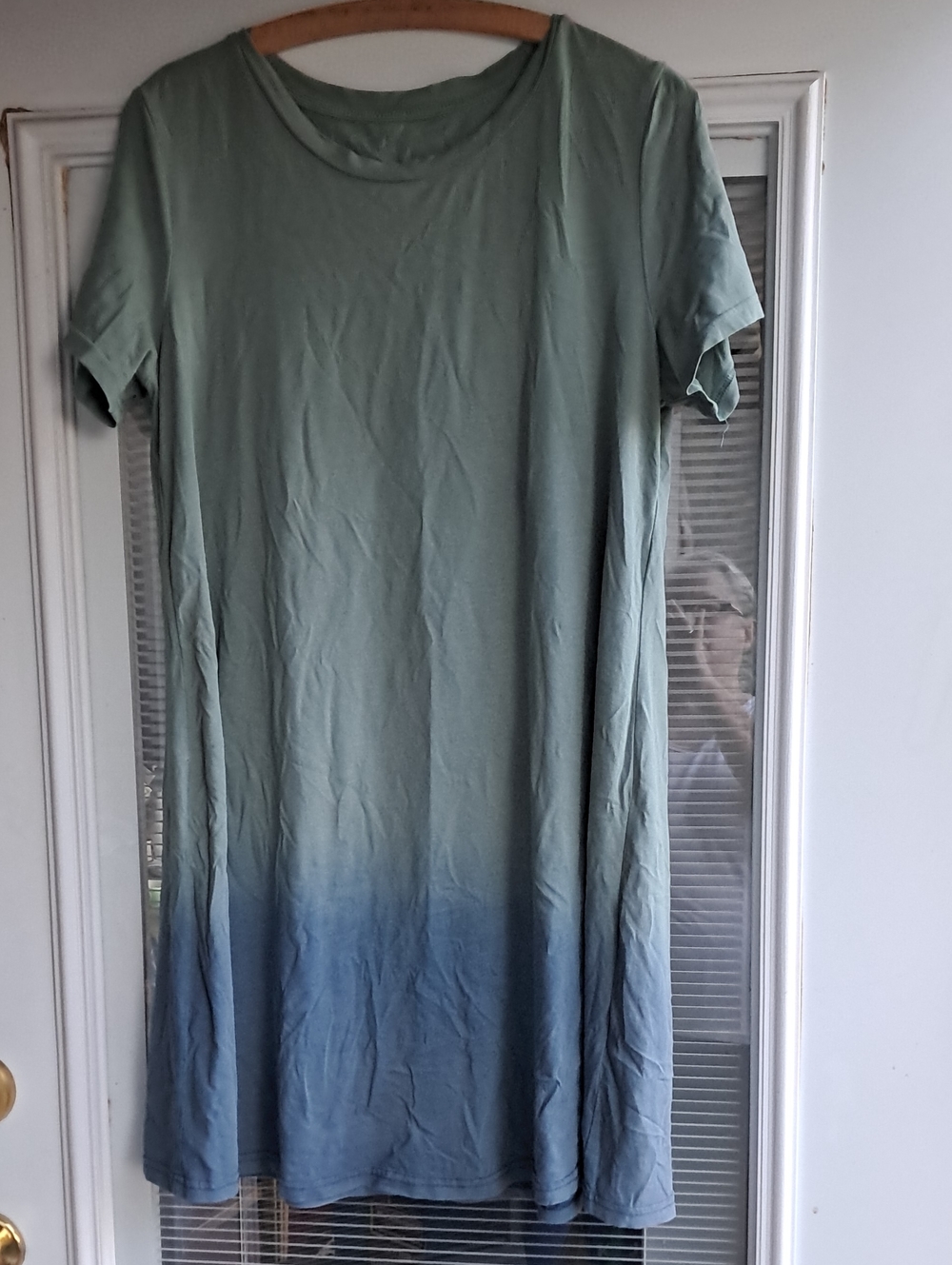 Ombre Short-Sleeve Tunic Dress in Sage to Blue